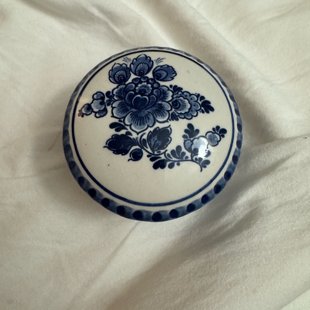 Floral Blue and White Ceramic Jewelry Box